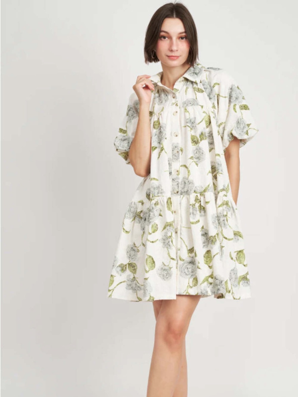 En Saison Mallory Shirt Dress with Hydrangea Print